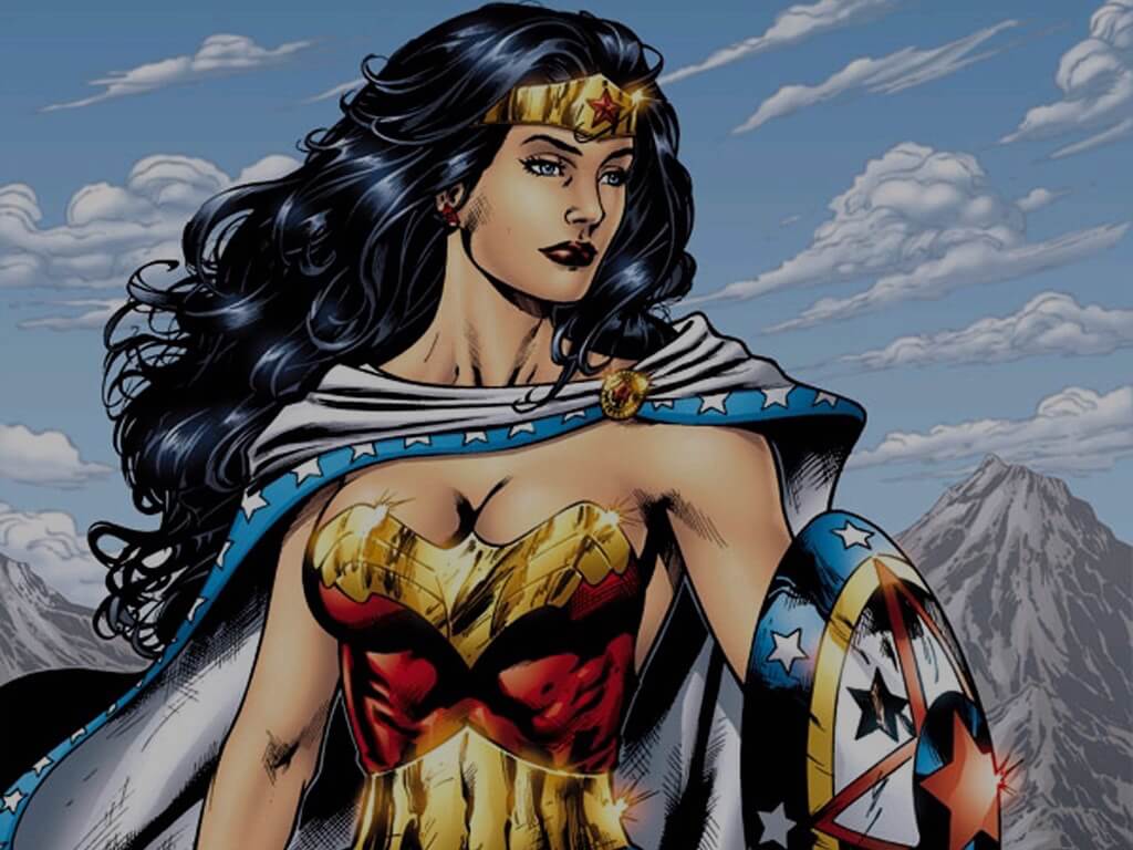 Wonder Woman looking regal with a mountainous backdrop